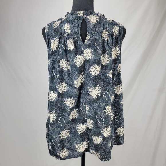 JOIE Smocked High Neck Sleeveless Blue  Multi Print Blouse Size Medium - Picture 5 of 7